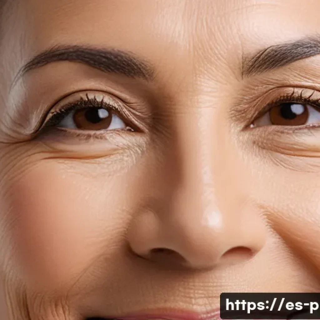 눈 성형 유지 기간 - A close-up portrait of a middle-aged Hispanic woman smiling gently, showing natural, rejuvenated upp...
