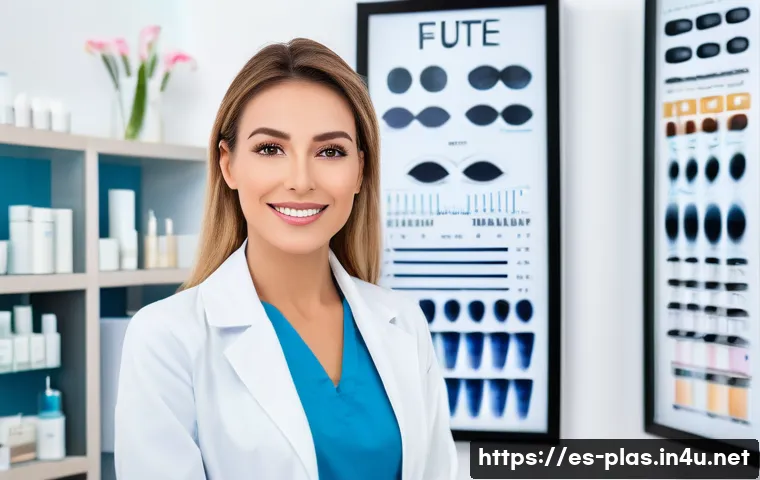 눈매교정 장단점 - A professional aesthetic clinic setting in a modern Spanish city, featuring a confident female patie...