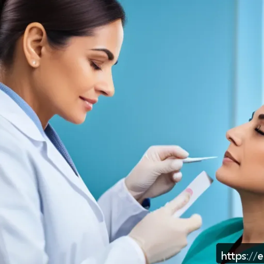 성형외과 상담 체크리스트 - A professional medical consultation scene featuring a confident Hispanic female plastic surgeon in a...
